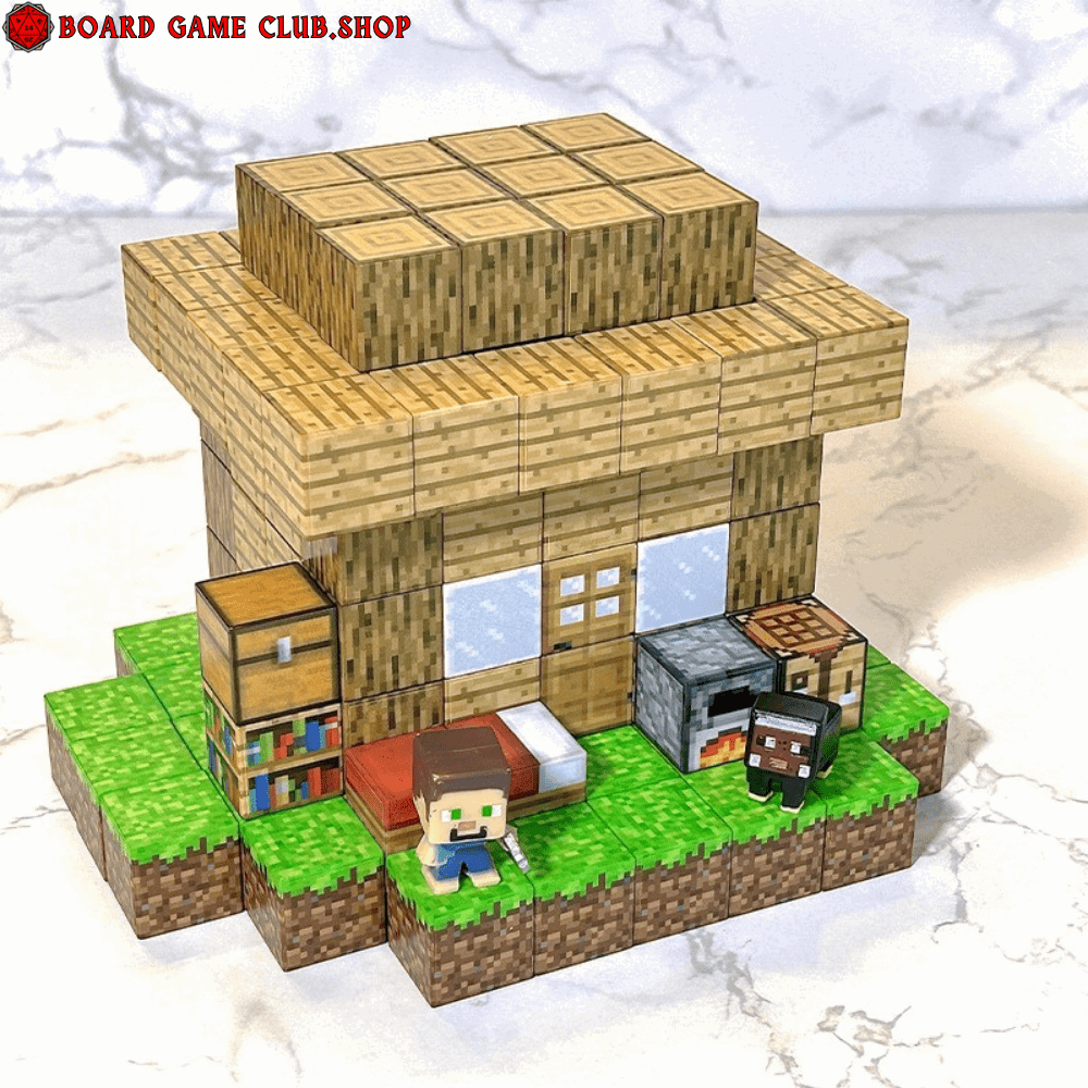 Minecraft Magnetic Blocks Building Set with Characters and House Structure for Creative Play