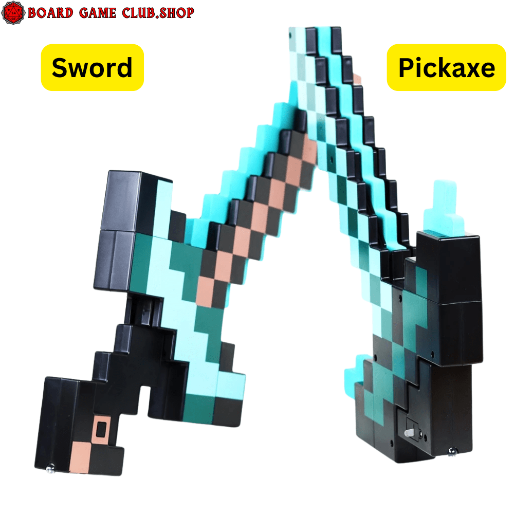 Minecraft Transforming Sword and Pickaxe Toy with Blocky Pixel Design for Creative Play