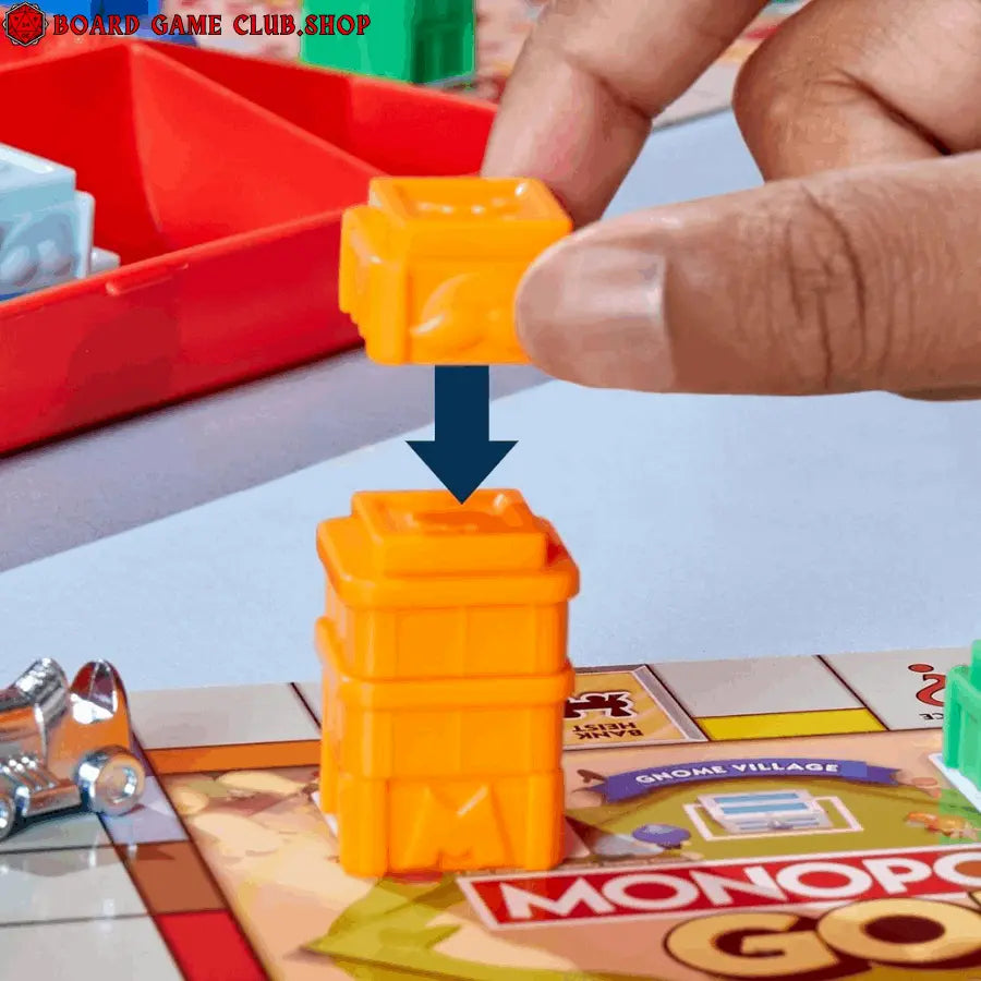 Player stacking pieces in Monopoly Go game with vibrant colors and engaging gameplay elements