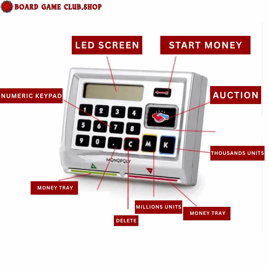 Monopoly Ultimate Banking game electronic unit with LED screen and numeric keypad for transactions
