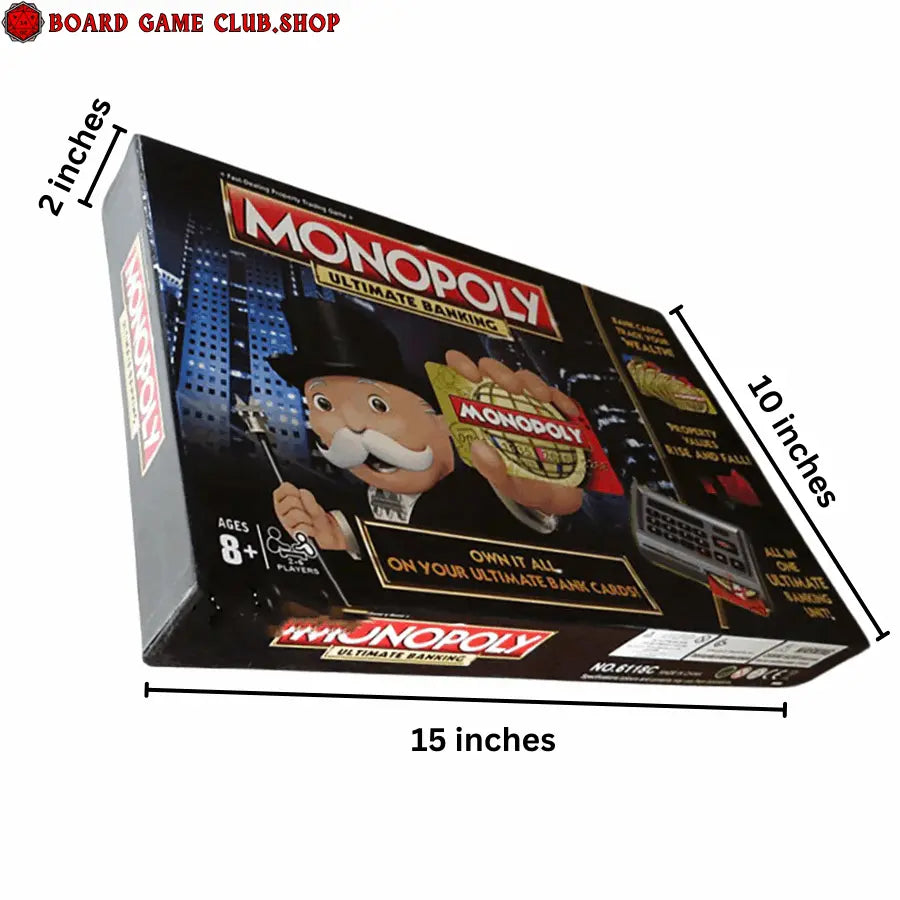 Monopoly Ultimate Banking Board Game Box with Dimensions for 2 to 8 Players Ages 8 and Up