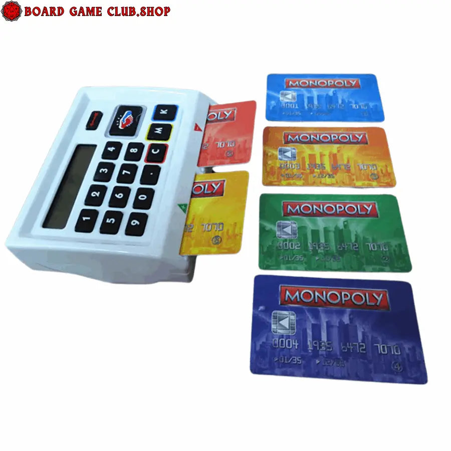 Monopoly Ultimate Banking game with electronic banking unit and colorful game cards