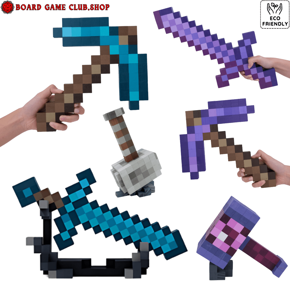 Minecraft Handmade Toy Weapons Set including pickaxe, sword, and axe for imaginative play