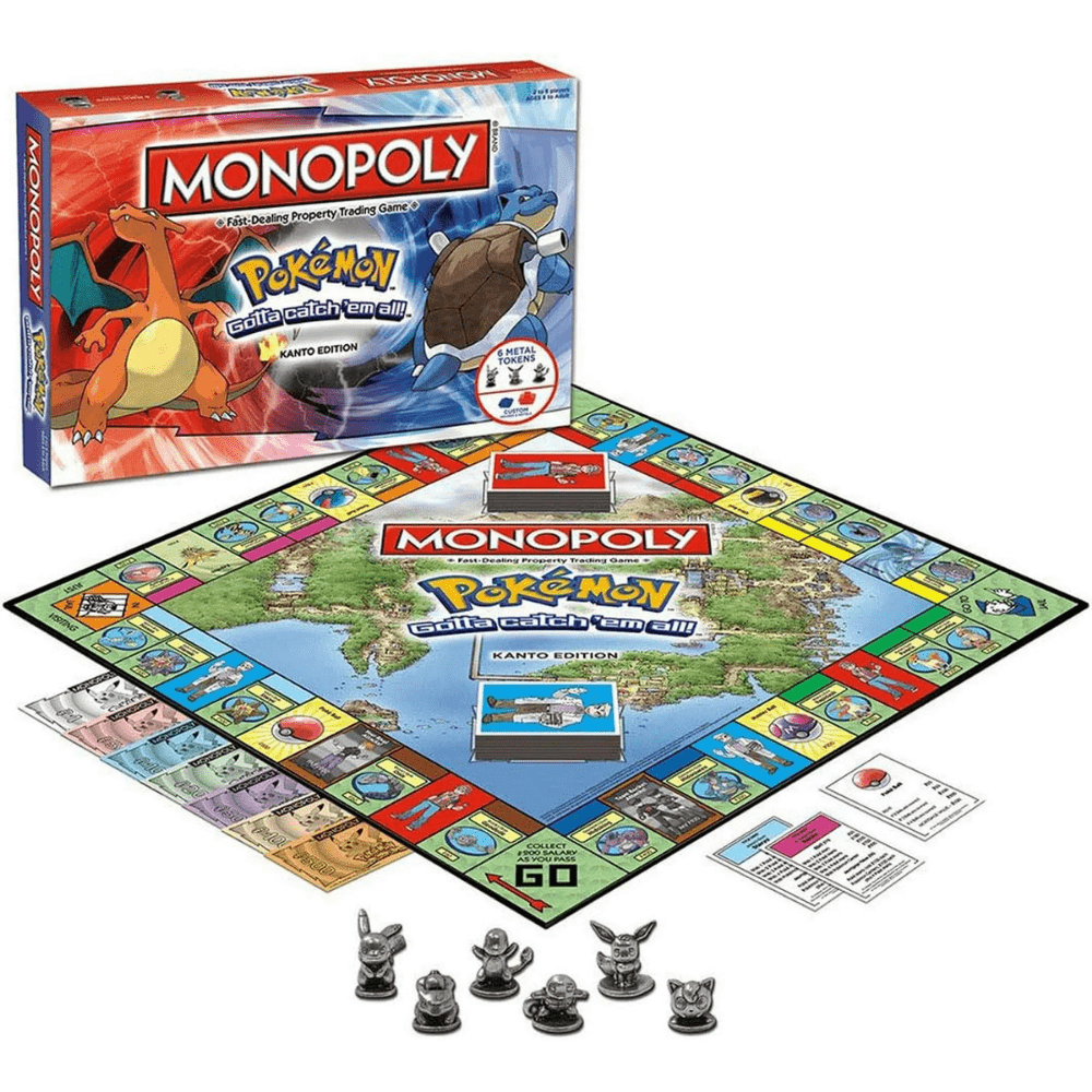Monopoly Diced Variety Edition featuring Pokémon characters and themed game pieces on a colorful game board