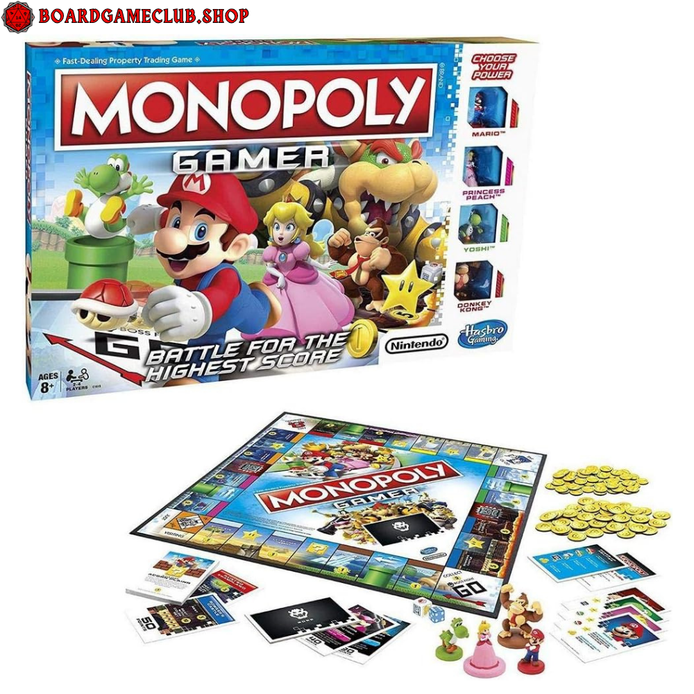 Monopoly Gamer Super Mario board game featuring Mario, Luigi, and friends for family fun