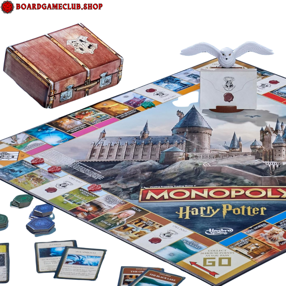 Monopoly Harry Potter board game featuring Hogwarts and themed game pieces for family fun