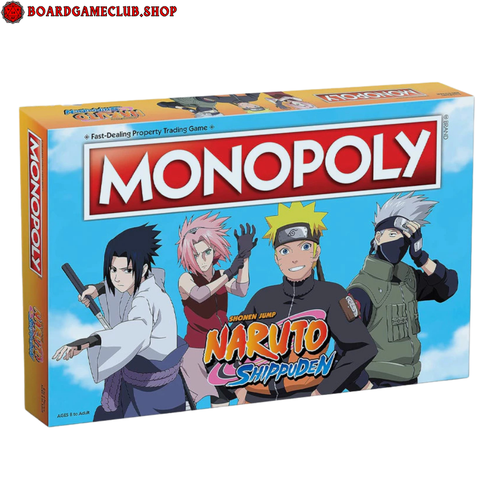 Monopoly Naruto Shippuden board game featuring popular anime characters on the box cover