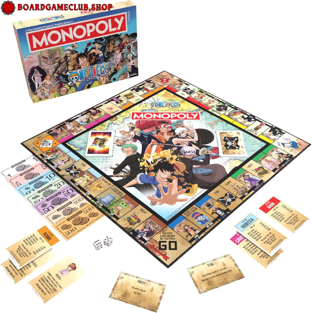 Monopoly One Piece Edition board game featuring colorful characters and themed properties for fun family game nights