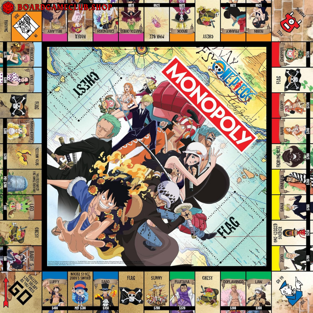 Monopoly One Piece Edition board game with iconic anime characters and themed properties for fans