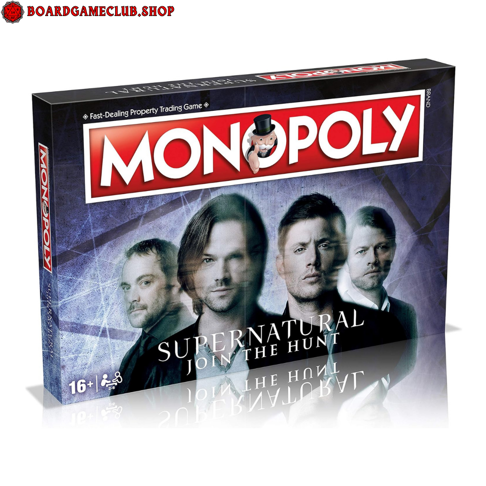 Monopoly Supernatural Edition board game featuring characters from the series with unique game pieces and design.