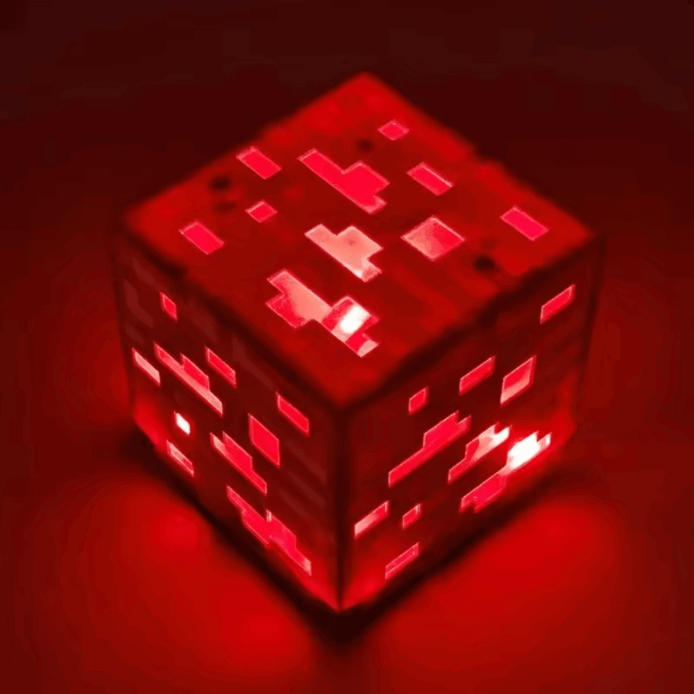 Torch Minecraft Redstone Lamp glowing in red with pixelated design for gaming decor