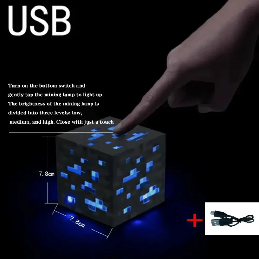 Torch Minecraft Redstone Lamp with USB power and adjustable brightness levels for gaming decor