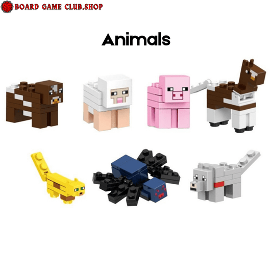 Lego Minecraft Buildable animal figures including sheep, horses, and cats for creative play