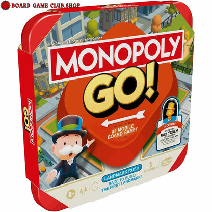 Monopoly Go board game box featuring classic characters and vibrant design for family fun
