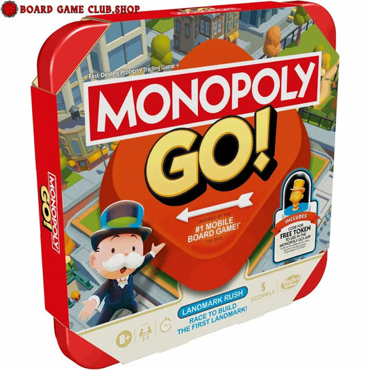 Monopoly Go board game box featuring classic characters and vibrant design for family fun