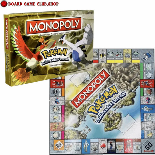Monopoly Pokemon Johto Edition board game featuring a colorful game board and box cover