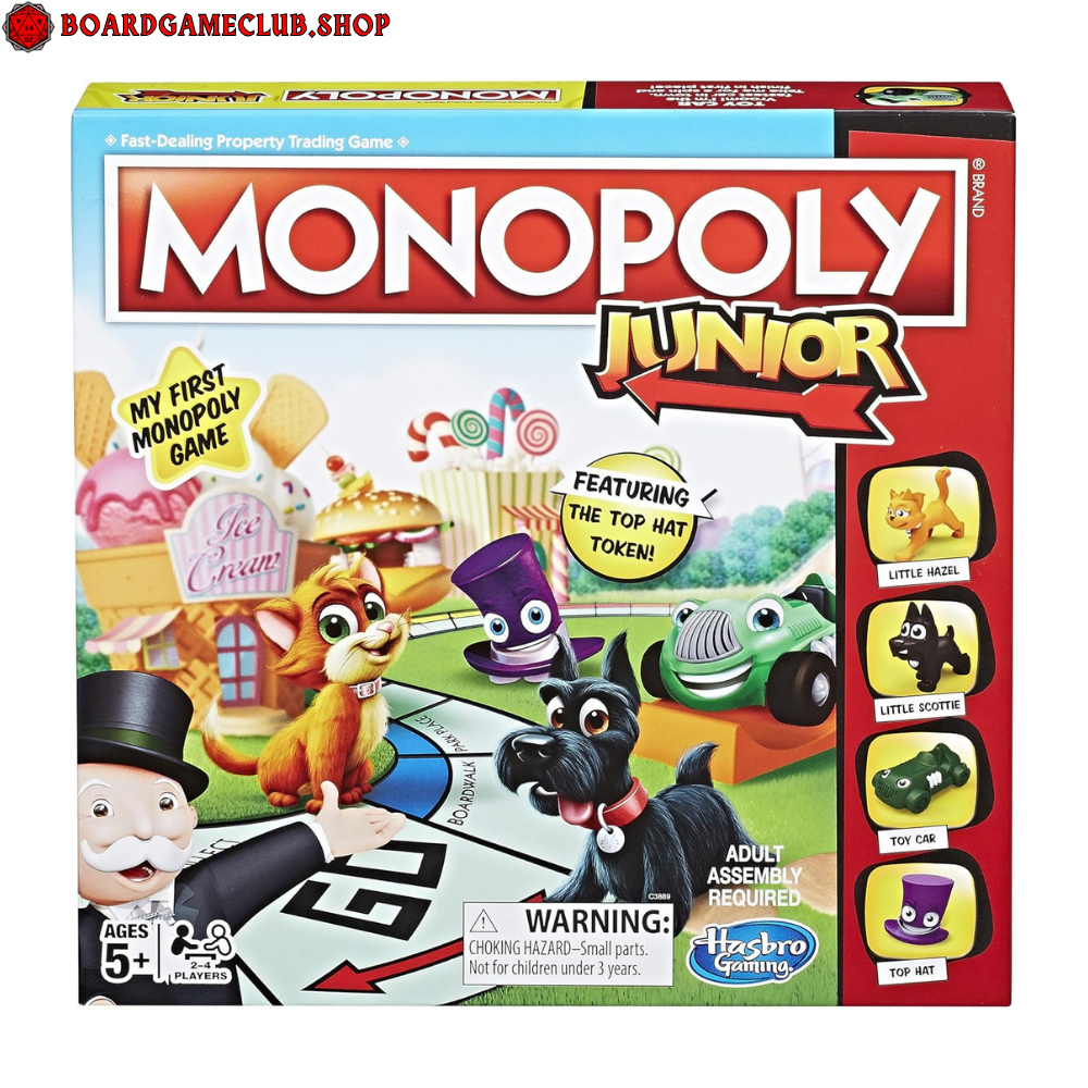 Monopoly Junior board game featuring colorful tokens and fun property trading for children ages 5 and up