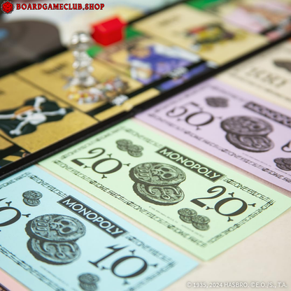 Monopoly One Piece Edition game board with colorful money and game pieces, perfect for family fun
