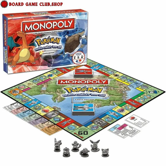 Monopoly Pokemon Kanto Edition board game featuring iconic Pokémon and trading gameplay