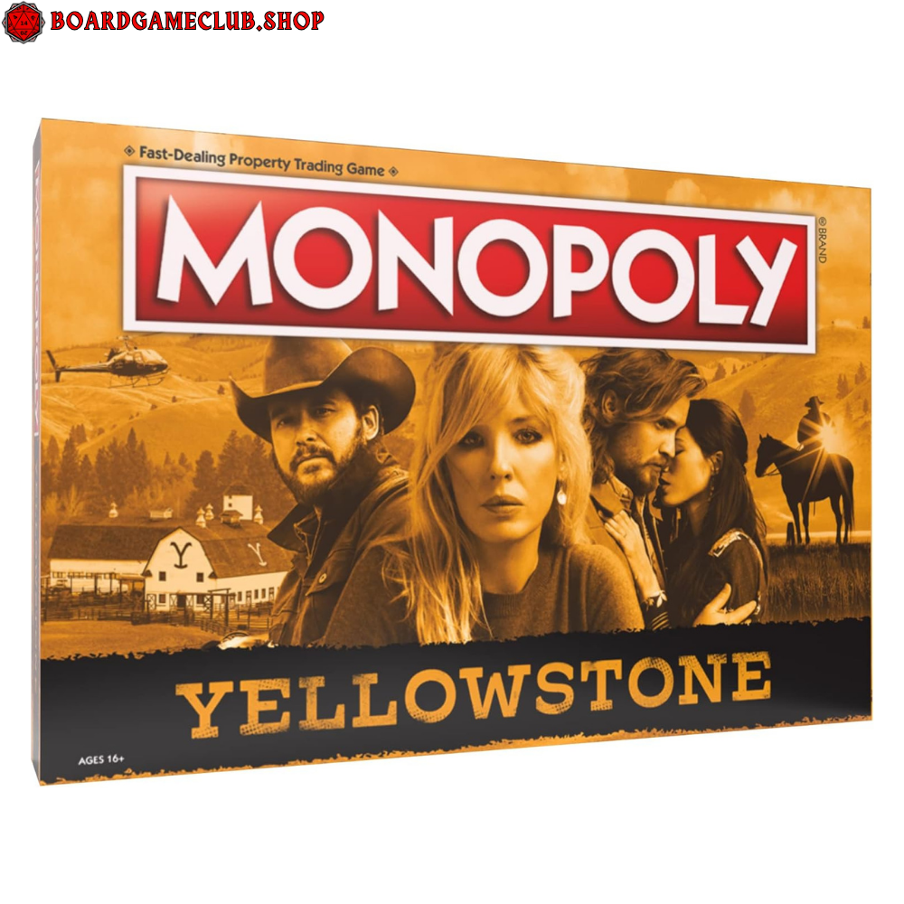Monopoly Yellowstone board game featuring iconic characters and scenic imagery from the Yellowstone series
