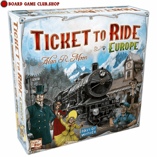 Ticket to Ride Europe Board Game with colorful box art featuring trains and iconic characters